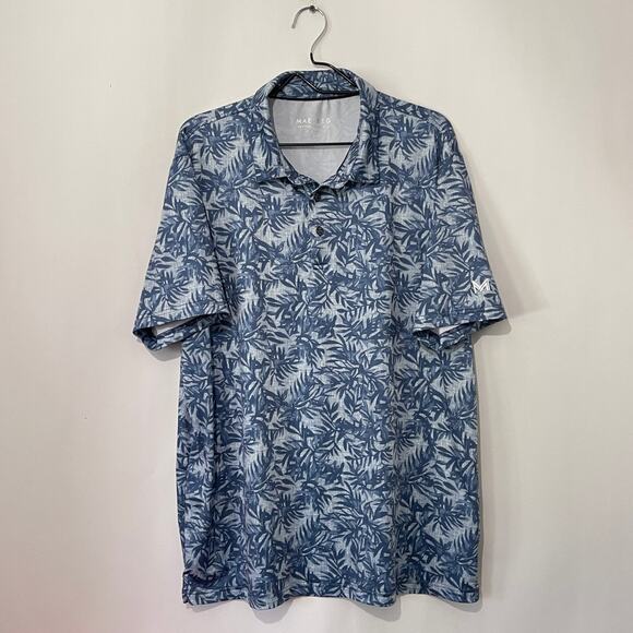 Maelreg Shirt Mens Large Golf Performance Polo S/S Blue AOP Stretch Floral Print - Picture 1 of 9